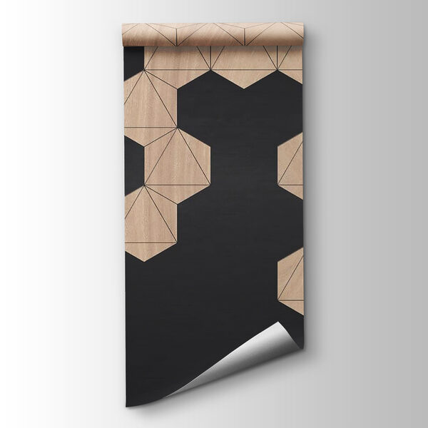 Wood and black background with hexagons Wood and black background with hexagons
