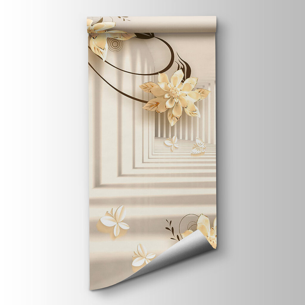 Wallpaper with flowers and butterflies