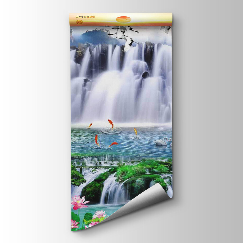 Waterfall with birds and flowers Waterfall with birds and flowers