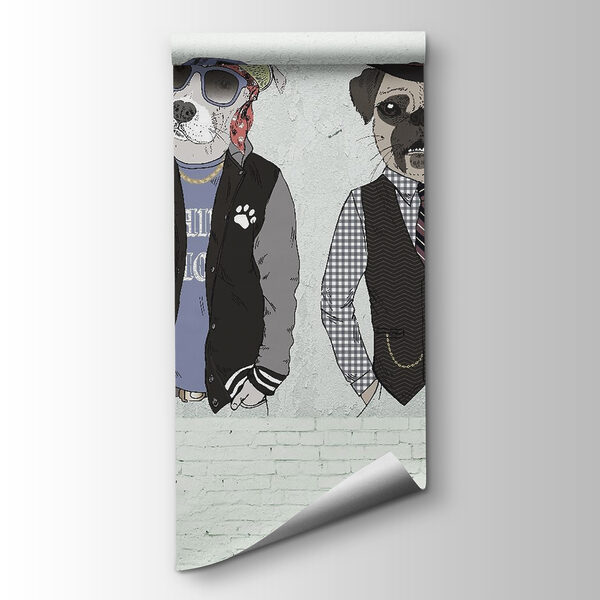 Group of dogs wearing hats and sunglasses