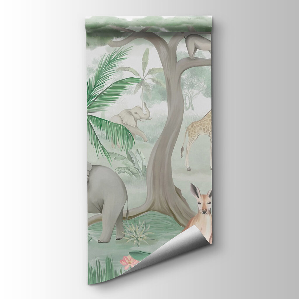 Wallpaper with animals and trees