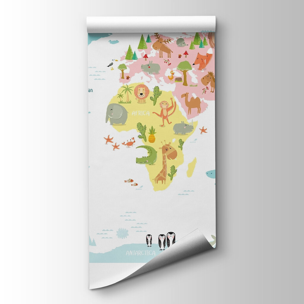 Map of the world with animals Map of the world with animals