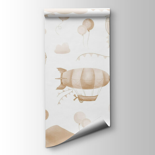 Group of hot air balloons and mountains