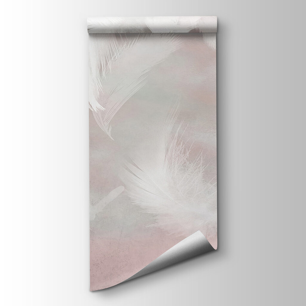 White feathers on a pink background