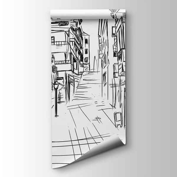 Drawing of a street with buildings Drawing of a street with buildings