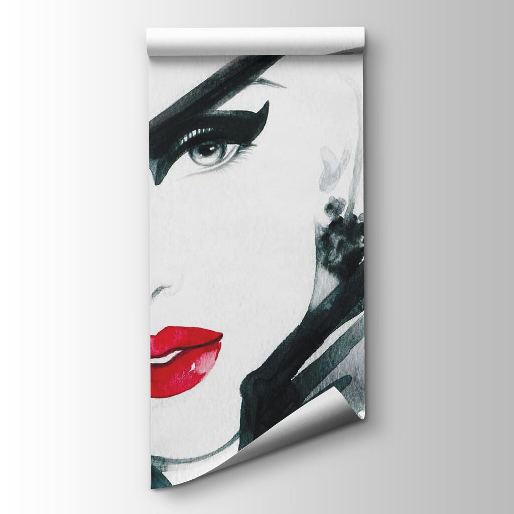 Woman with red lips and black hat