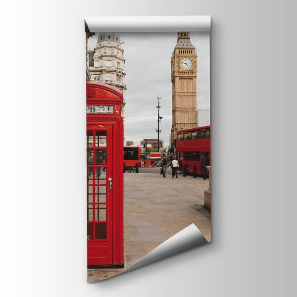 Red telephone booth in a city Red telephone booth in a city