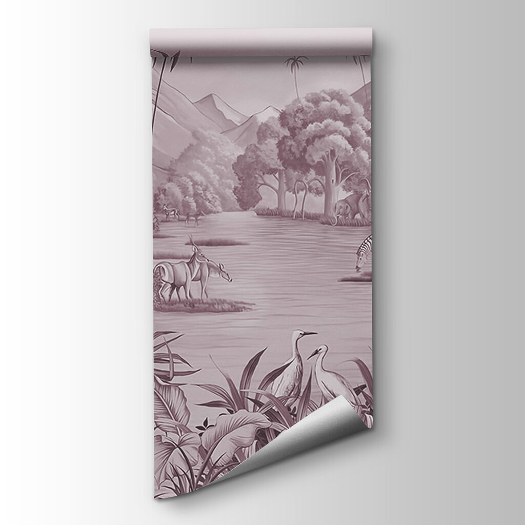 A river with zebras and mountains