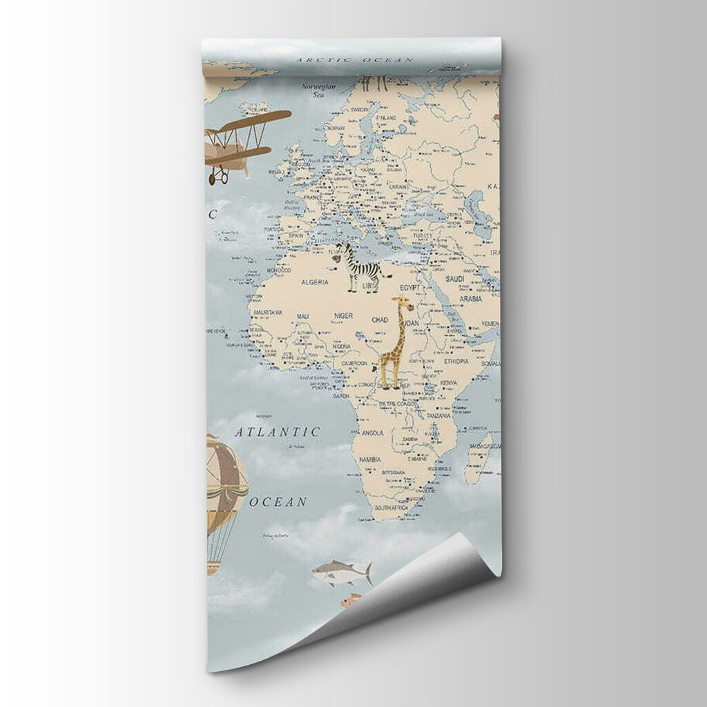 Map of the world with different animals and birds Map of the world with different animals and birds