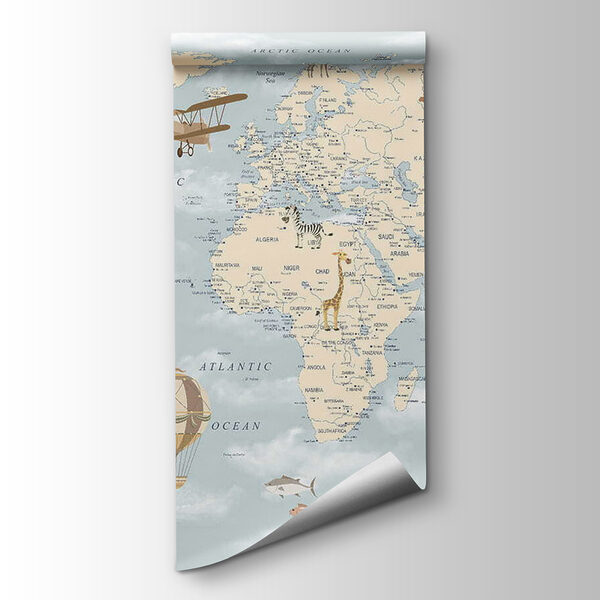 Map of the world with different animals and birds Map of the world with different animals and birds