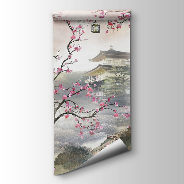 Tree with pink flowers and a building in the background