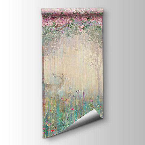 Painting of a forest with trees and flowers Painting of a forest with trees and flowers
