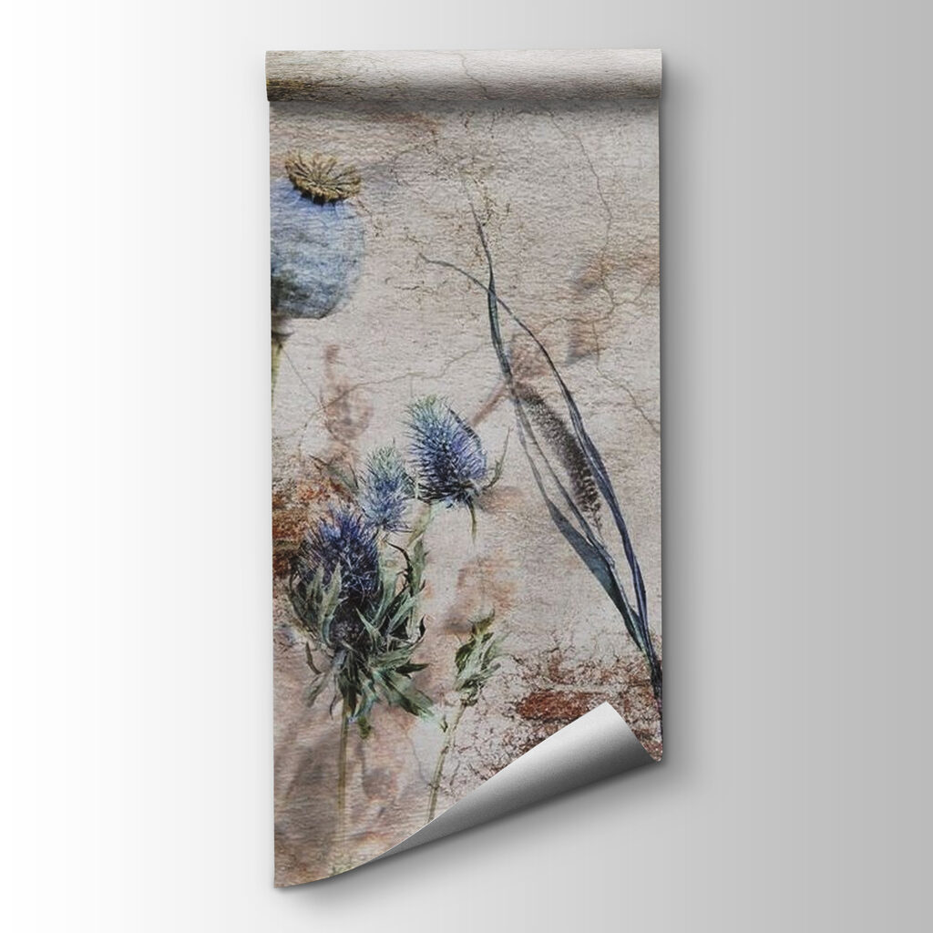 Wall with flowers and a brick wall Wall with flowers and a brick wall