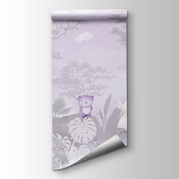 A purple and white background with animals