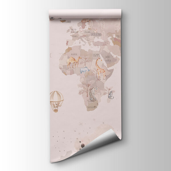 Map of the world with animals and birds Map of the world with animals and birds