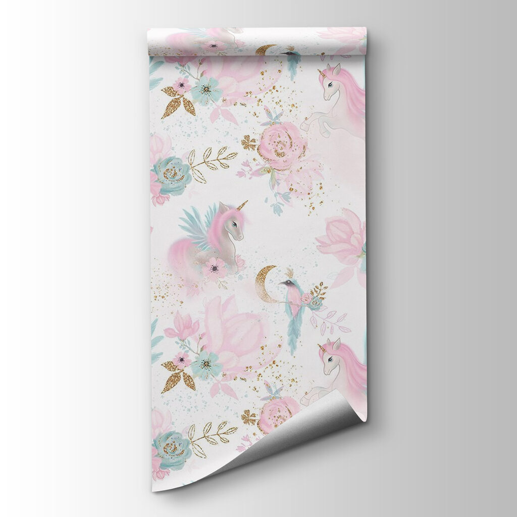 Pattern of pink and blue unicorns and flowers Pattern of pink and blue unicorns and flowers