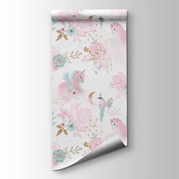 Pattern of pink and blue unicorns and flowers Pattern of pink and blue unicorns and flowers