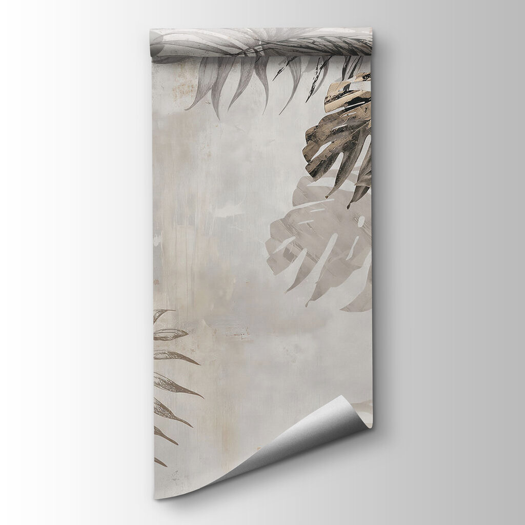 Grey and white wall with leaves Grey and white wall with leaves