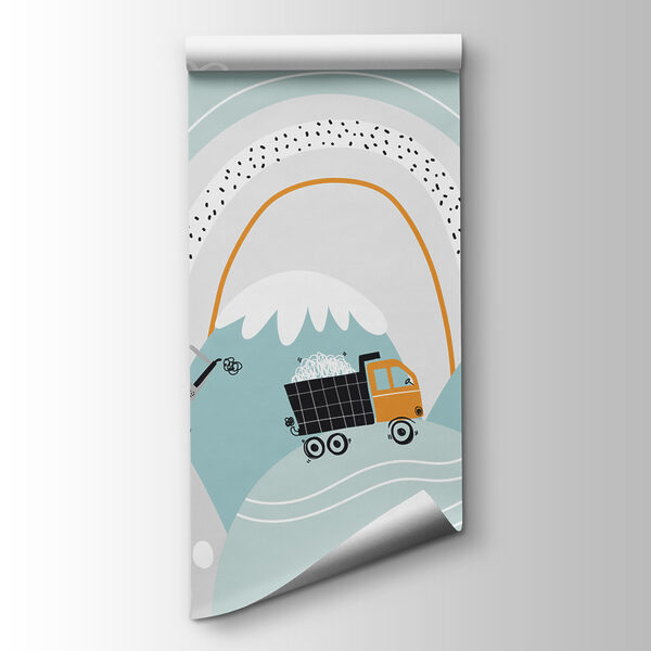 Cartoon of vehicles and a rainbow Cartoon of vehicles and a rainbow