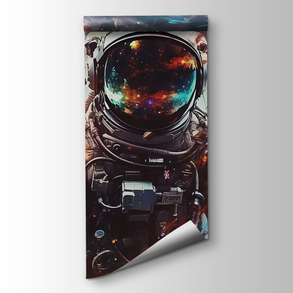 An astronaut in space with a large helmet