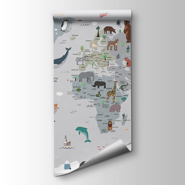 Map of the world with animals Map of the world with animals