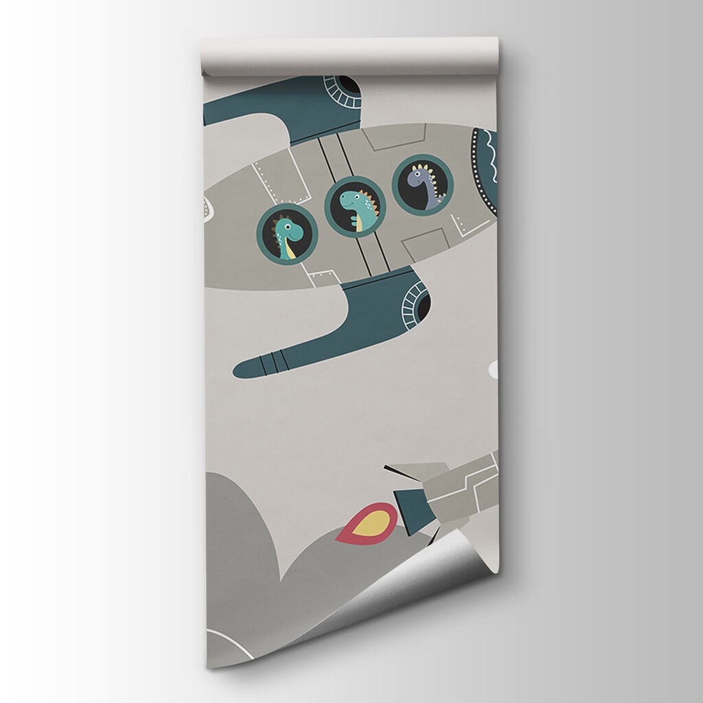 Cartoon rocket ship and rockets in the sky