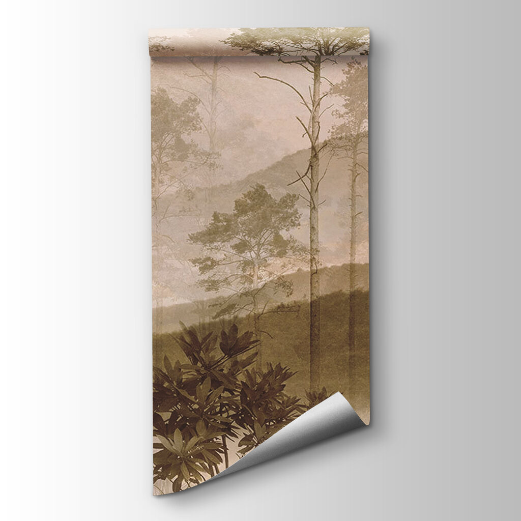 Foggy landscape with trees and hills Foggy landscape with trees and hills