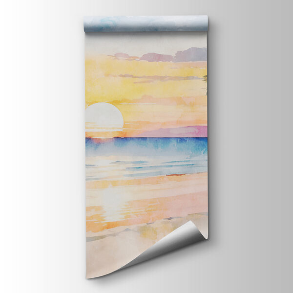Watercolor of a beach with palm trees and a sunset Watercolor of a beach with palm trees and a sunset