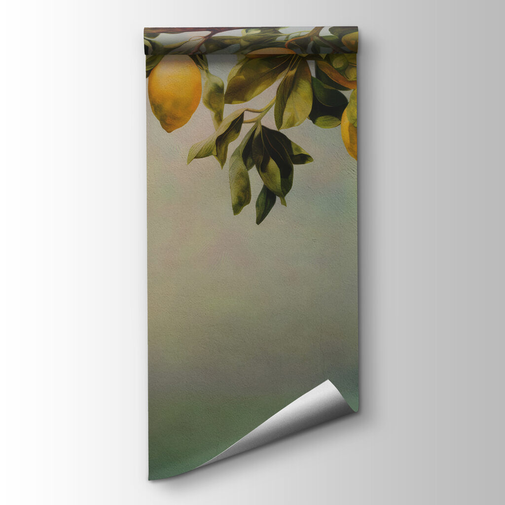 A painting of lemons on a tree branch