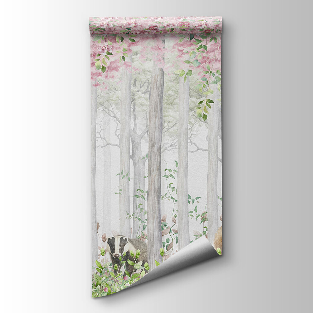 A painting of animals in the woods