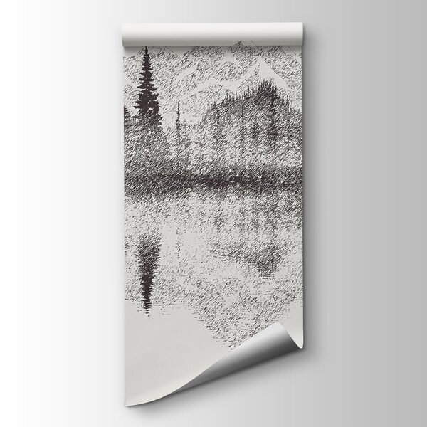 A mountain range and trees reflected in a lake A mountain range and trees reflected in a lake