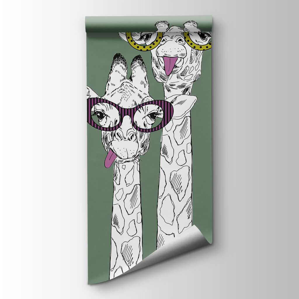 A couple of giraffes wearing glasses