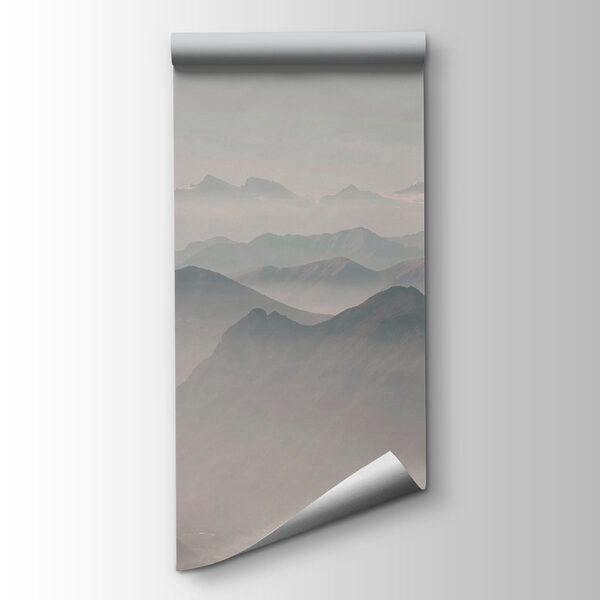 A mountain range with fog