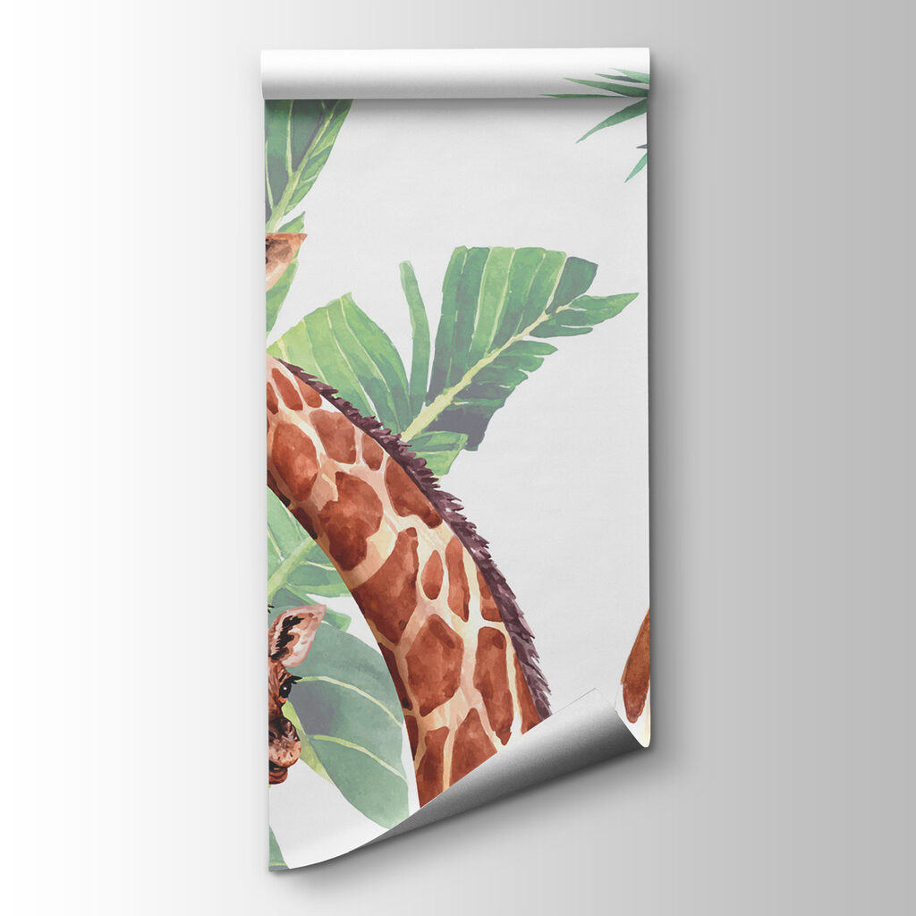 A group of giraffes with their heads in front of leaves