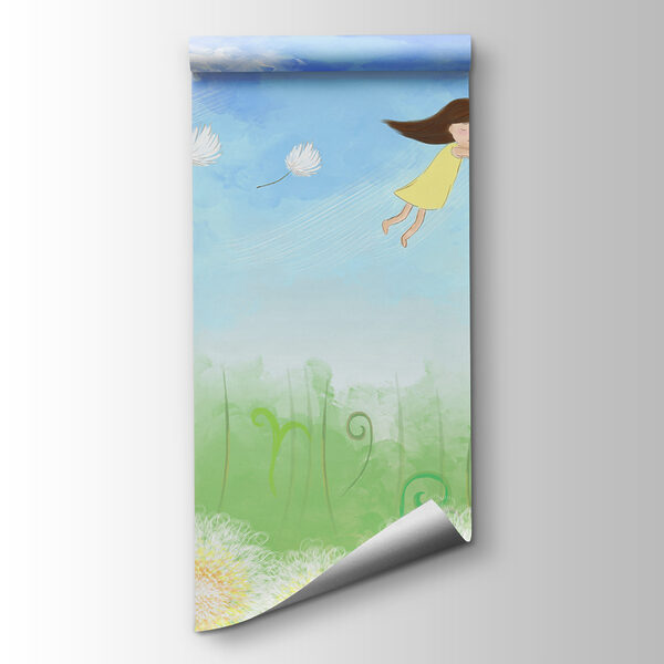 A girl flying on a dandelion A girl flying on a dandelion