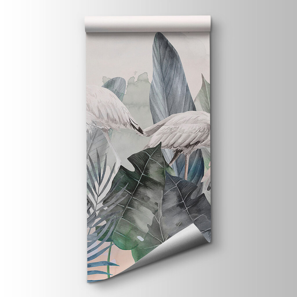 A group of flamingos and leaves A group of flamingos and leaves