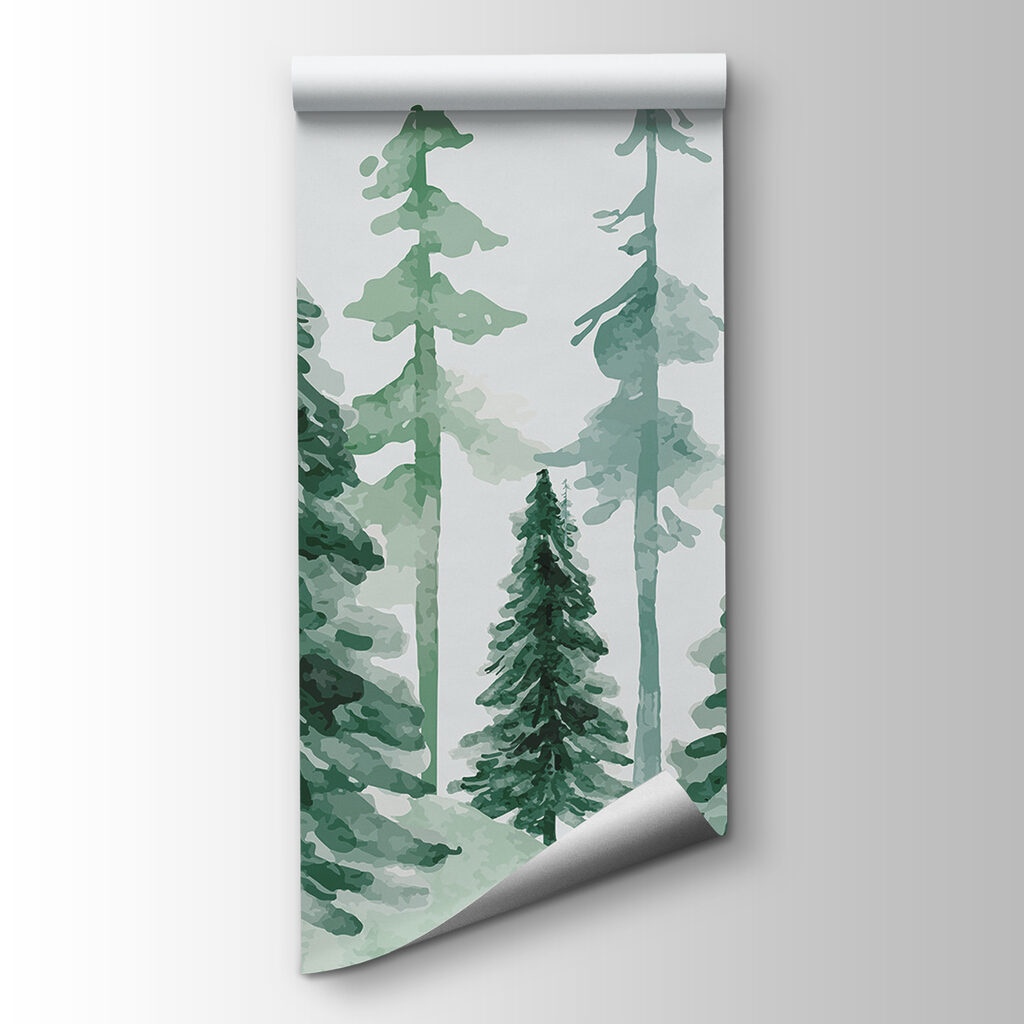 A group of trees in a snowy forest