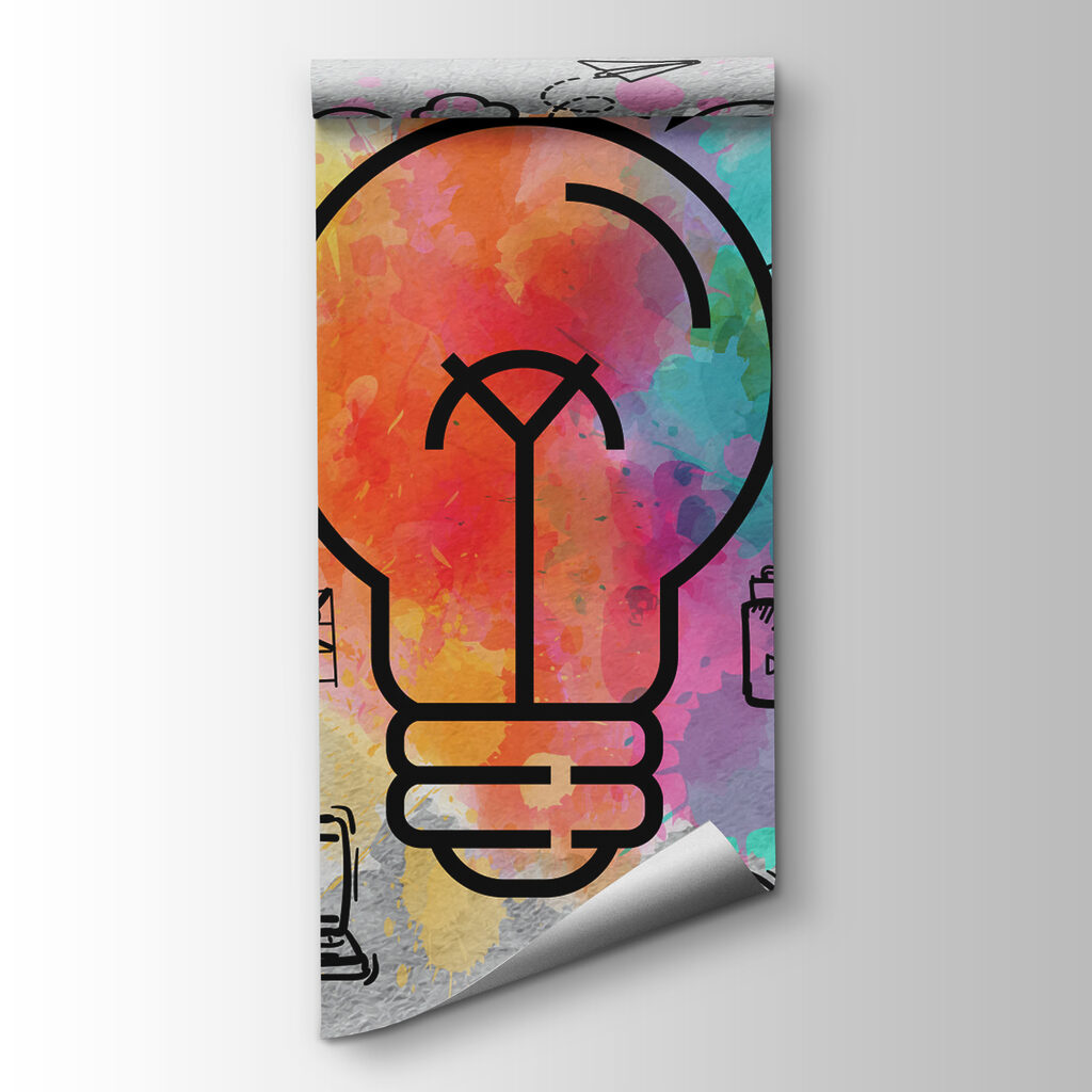 A light bulb with a colorful background