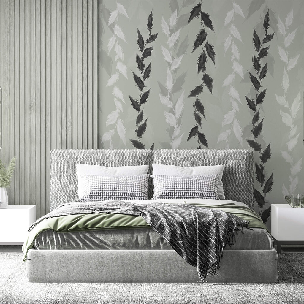 Fekete-fehér levelek szürke háttér előtt Fekete-fehér levelek szürke háttér előtt