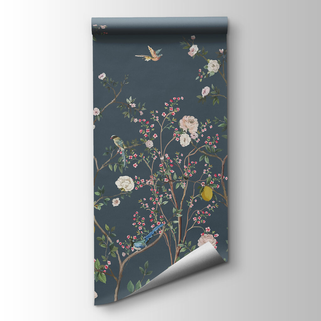 A wallpaper with flowers and birds