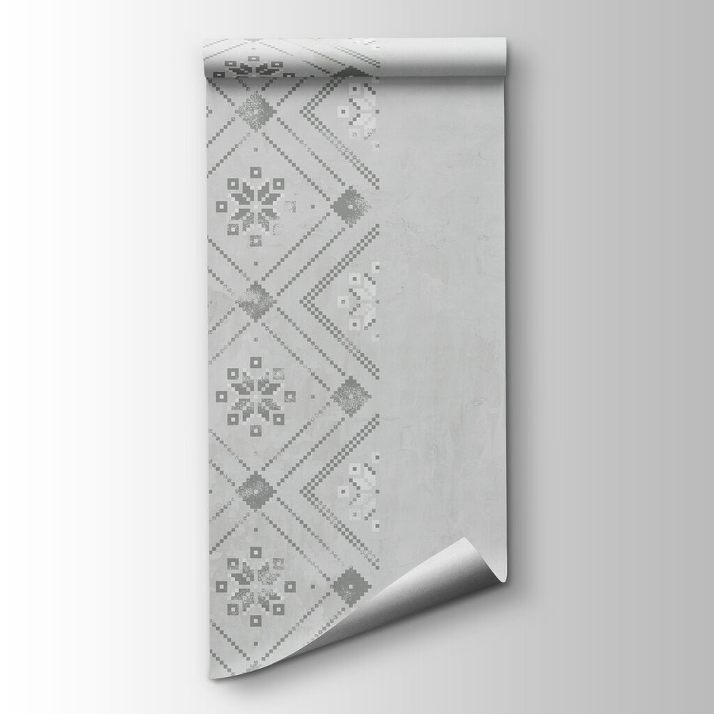 Grey and white pattern on a white surface