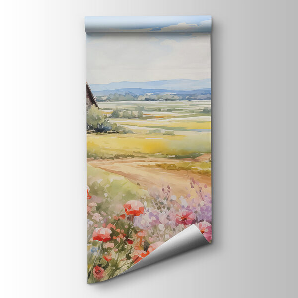 Painting of a house and flowers Painting of a house and flowers