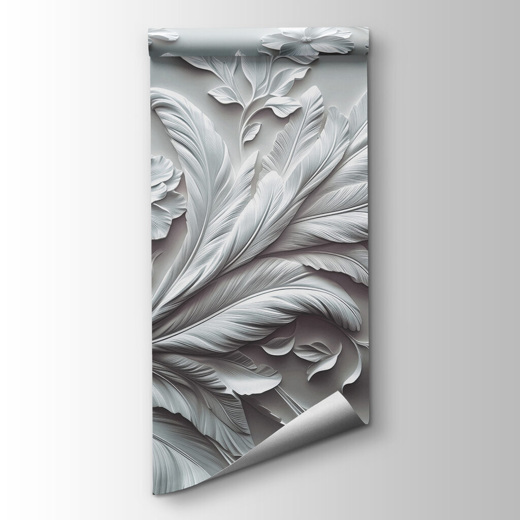 White wall with flowers and leaves