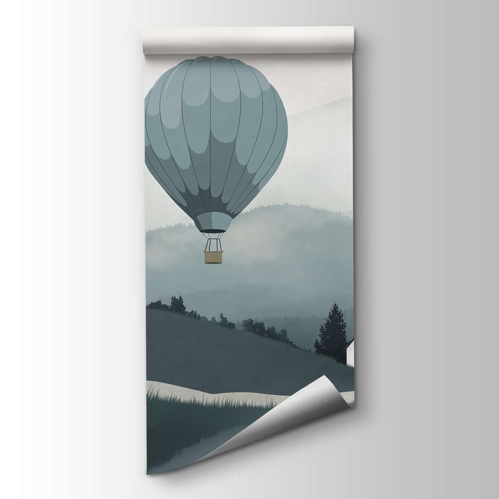 Group of hot air balloons flying over a village