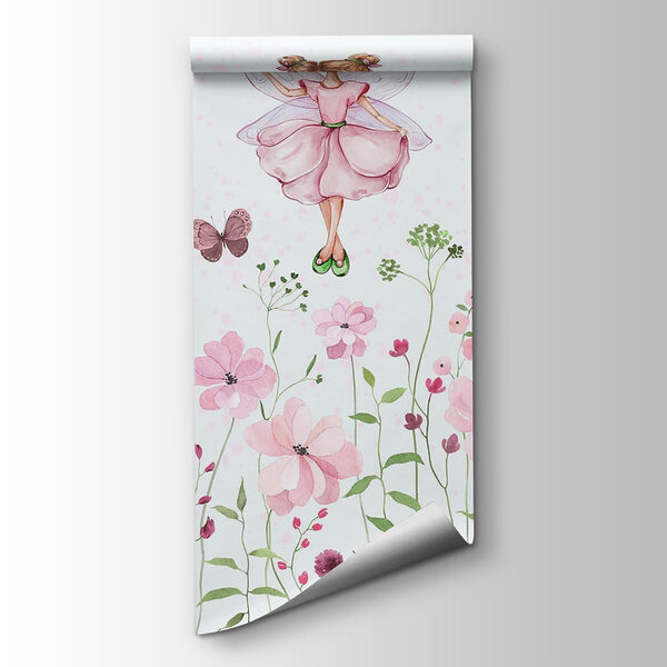 Watercolor of a fairy in a pink dress surrounded by flowers Watercolor of a fairy in a pink dress surrounded by flowers