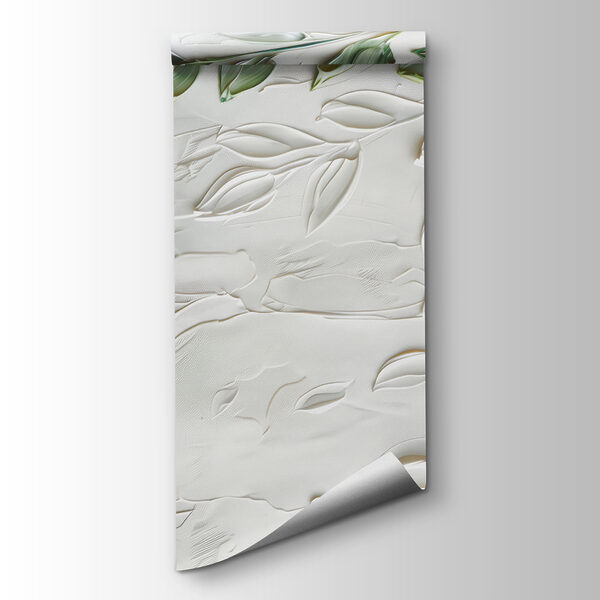 White surface with green leaves White surface with green leaves