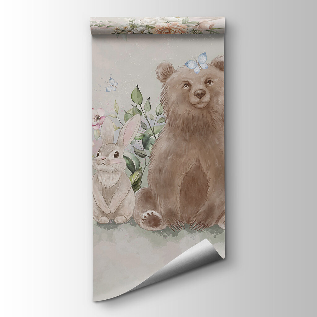 Bear and rabbit with flowers Bear and rabbit with flowers