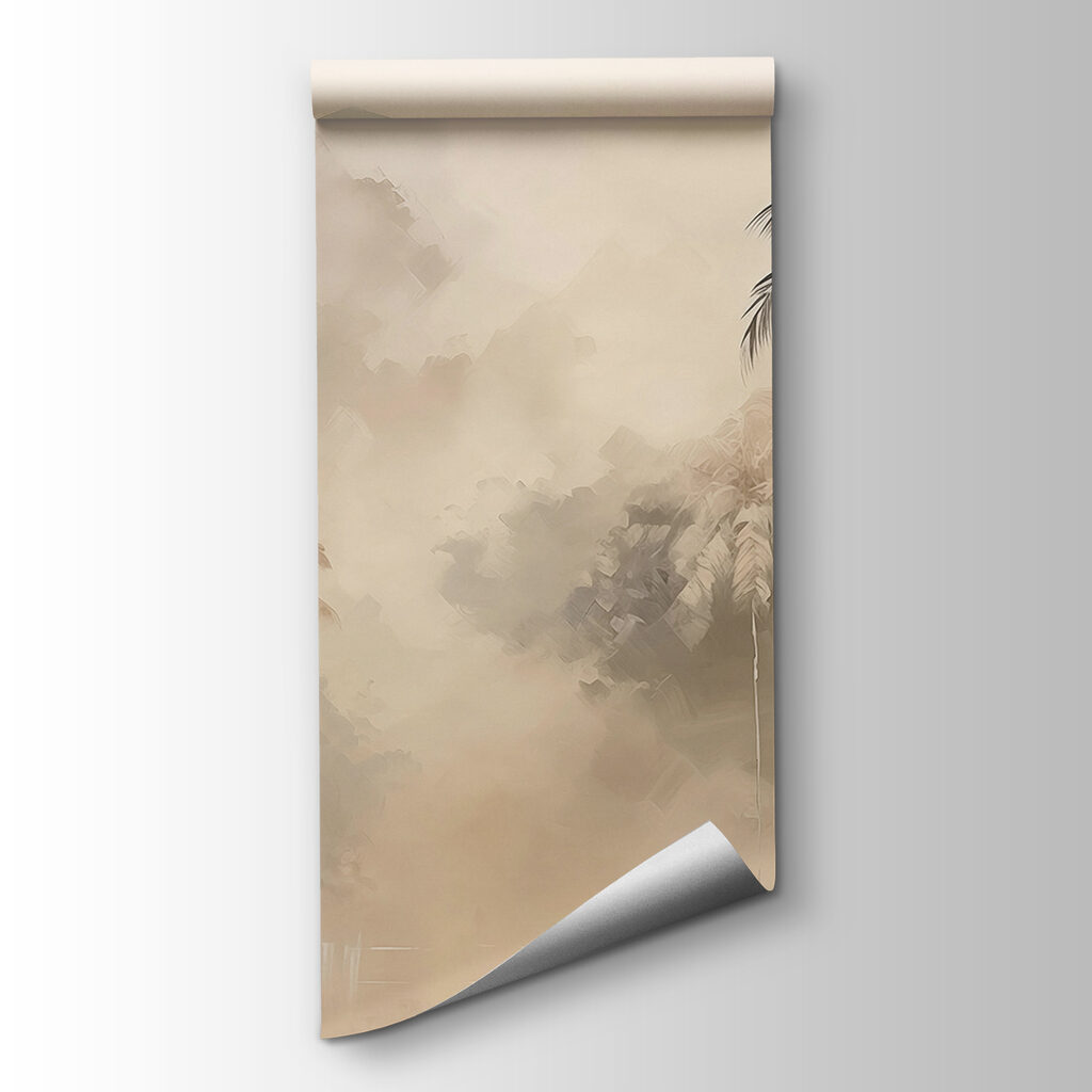 Painting of a forest with trees and fog Painting of a forest with trees and fog