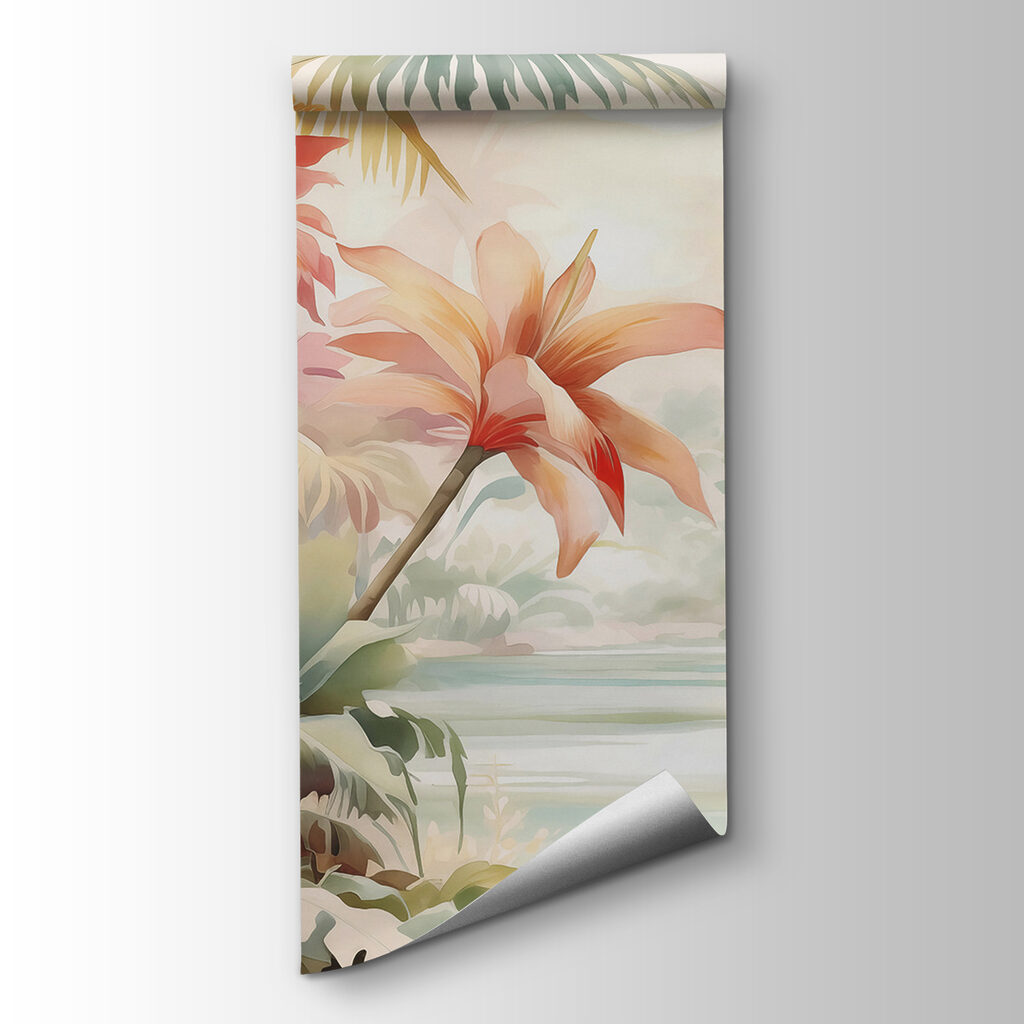 Painting of flowers and palm trees Painting of flowers and palm trees