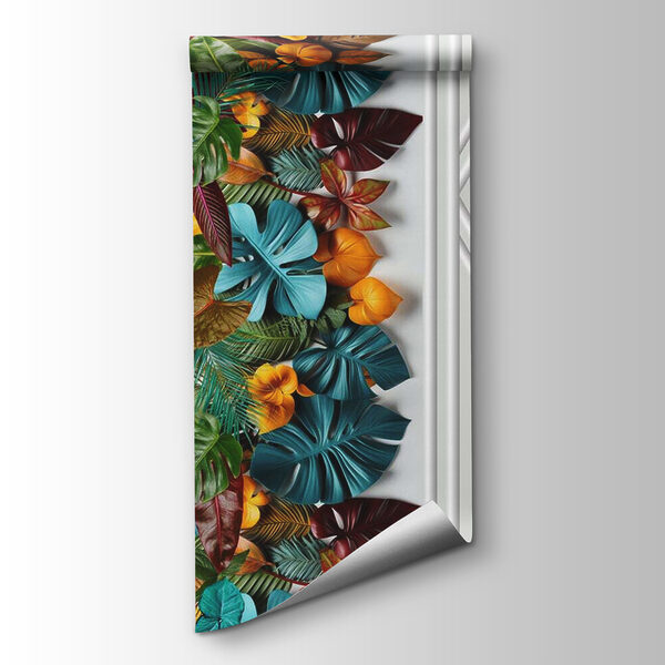 White door with colorful leaves White door with colorful leaves